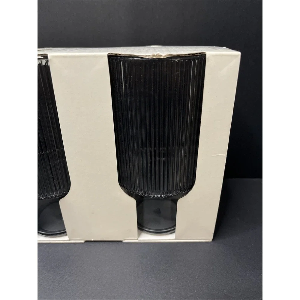 AARON PROBYN West Elm Fluted Ribbed Acrylic Modern Drink Tumblers Grey Set Of 4